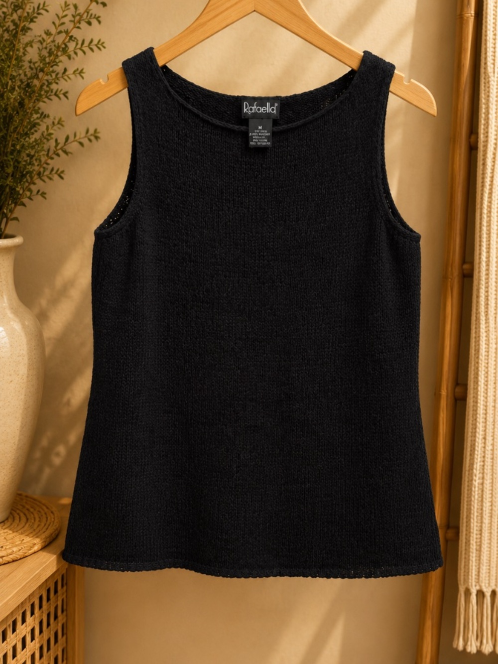 Rafaella Women’s Black Textured Knit Sleeveless Tank Top Size M